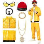 Suffolly 90s Fancy Dress Costumes Men 7 Pcs Shell Suit 80s 90s 80s Fancy Dress Men,Halloween Costumes for Men,Fancy Dress Costume for Disco,80s 90s Theme Party,Halloween,Stag Party(Yellow, L)