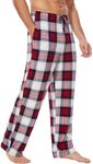 GYS Mens Pajama Pants - Viscose Made from Bamboo, Soft Sleep Pants Comfy Drawstring Lounge Bottom with Pockets Sweatpants,White & Red Plaid,Medium