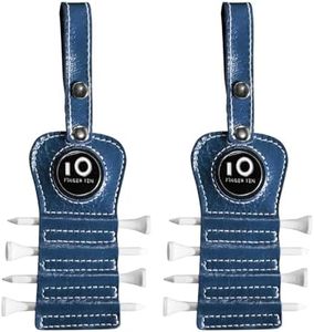 FINGER TEN Golf Tee Holder with Ball Marker and 4 Pcs Wood Tees Value Pack, Luxury Leather Gift Hook to Golf Bag Belt Clip (2 in Navy)