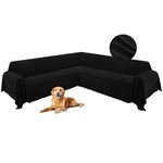 HDCAXKJ Corner Sectional Couch Covers for Dogs L Shape Sofa Cover with Tassel Chenille Super Soft Non Slip U Shaped Couch Cover Blanket Washable Sectional Slipcovers Protector (Black, 91x276 inch)