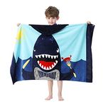 Athaelay Premium Cotton Hooded Towel for Kids | Ultra Soft and Extra Large 50"x30" | Bath Beach Pool Towel with Hood for Age 3 to 12 Boys Girls with Drawstring Bag (Happy Shark)