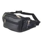 RAS Unisex Black Leather Large Travel Money Pouch Waist Bum Bag Adjustable Belt Strap 1006 (Black)