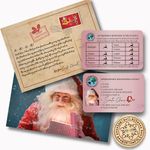 2x Plastic Santa’s Claus Flying License + Postcard From Santa + Santa's Lost Button - Novelty Christmas Eve Box Fillers Sleigh ID Driving Licence - Xmas Gift From Father Christmas