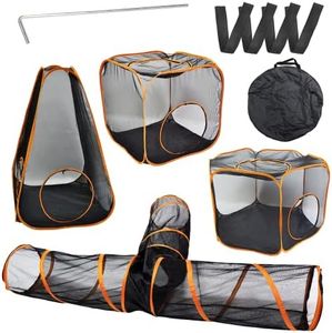 Outdoor Cat Enclosures 4 in 1 Cats Play Tunnels Portable Pop Up Mesh Tents for Puppy Cat Small Pet, Cat Tent Playpen for Indoor and Outdoor, Small Animal Compound House Tent Tunnel Cube