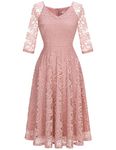 Dressystar Cocktail Dress for Women V Neck Lace Vintage Church Formal Wedding Guest Party Dress with 3/4 Sleeves 58 Blush L