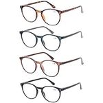 4 Pack Retro Round Reading Glasses Men Women Spring Hinges Lightweight Quality Readers (3.5, 4 Pack Mix Color)