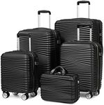 LEAVES KING Luggage 5 Piece Sets, Hard Shell Luggage Set Expandable Carry on Luggage Suitcase with Spinner Wheels Durable Lightweight Travel Set for Men Women(14/18/20/24/28, Black)