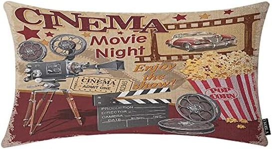 EKOBLA Cinema Retro Poster Federa per cuscino quadrato Lettere Movie Night Enjoy The Show Pop Corn Proiettore Studio Federa decorativa per cuscino per divano, camera da letto, cotone lino 30 x 50 cm