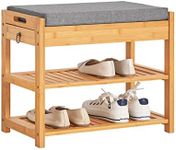 SoBuy FSR49-N, Bamboo Shoe Rack Shoe Bench with Lift Up Bench Top and Seat Cushion