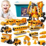 Magnetic Transform Engineering Car Assembled Toys, 2024 New Transforming Robot Toys for Kids Age 3-12, Magnetic Construction Vehicles Building Blocks Toys with Storage Box