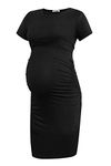 Smallshow Women's Short Sleeve Maternity Dress Ruched Pregnancy Clothes,Black,L