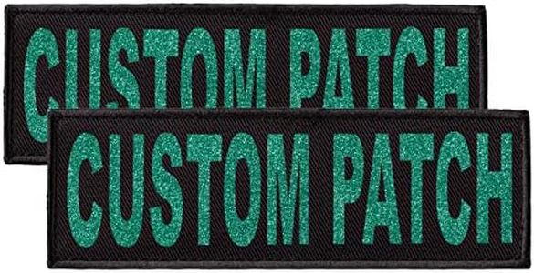 Dogline Custom Patch with Glitter Letters for Dog Vest Harness or Collar Customizable Bling Text Personalized Patches with Hook Backing Name Agility Service Dog ESA 2 Patches Z Teal Text