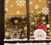 VEYLIN Christmas Window Stickers, 6 Sheet Peeping Santa & Rudolph Snowflakes Window Clings PVC Staic Stickers for Christmas Window Display