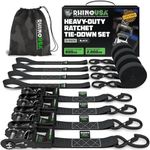 Rhino USA Ratchet Tie Down Straps (Set of 4) - 2000kg Max Break Strength, 4cm x 2.4m Heavy Duty Tie Downs with Hooks (4pcs) - Strap for Furniture Moving & Securing Cargo - Black