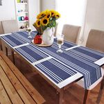 HOKIPO Cotton Ribbed Washable Table Runner With 6 Dining Table Mats, Blue (In70-273-Bl), 12x72 Inch