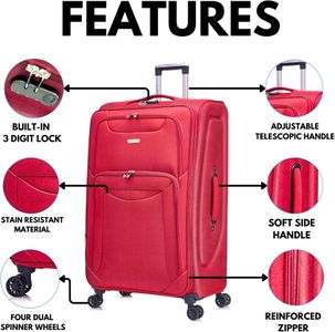 FLYMAX 32" Lightweight Suitcase – Red Luggage