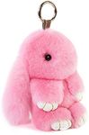 Letinario Fluffy Rabbit Keychain Cute Plush Bunny Key Rings Women Bag Pom Pom Lovely Keyring, Pink, 13CM