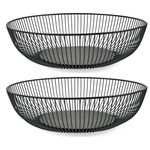 2PCS Black Wire Fruit Basket,Fruit Bowl,Metal Wire Fruit Basket,Metal Fruit Bowl, 28x7.5cm Countertop Metal Fruit Bowl,Steel Wire Fruit Basket Round,Modern Fruit Basket for Fruits Vegetable Snack