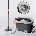 Holic Spin Mop Prime with Big Wheels and Stainless Steel Wringer and Foot Pedal, Mop with Bucket for Floor Cleaning System 360° Flexible,2 Microfiber Refills, Big Size