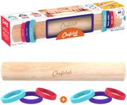 Chefclub Kids Adjustable Wooden Rolling Pin - 3 Removable Silicone Rings - Perfect for Baking & Pastry, Pizza, Pie, Cookie Dough - Precision Baking Tool for Kids - Ideal Holiday Gift for Young Chefs