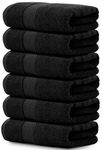 White Classic Luxury Hand Towels, Cotton Hotel Spa Bathroom Towel, 16X30, 6 Pack, Black