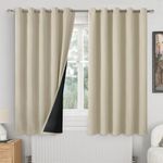 QUEMAS Extra Wide 100% Blackout Curtains for Bedroom 63 Inch Length 2 Panels Set, Thermal Insulated Full Light Blocking Soundproof Grommet Window Curtains for Living Room, Each 60 Inch Wide, Beige