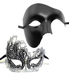 ZbFwmx Couple Masquerade Mask Set Masquerade Mask for Women Black Costume Mask Cosplay Party Masquerade Ball, Silver - Black Half, Medium