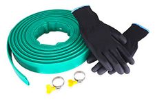 Swoote 20m x 25mm Diameter Layflat PVC Discharge Hose Pipe Green with 2 Clips and Nitrile Gardening Gloves - Compatible with Submersible Water Pump for Draining Pond, Hot Tub, Swimming Pool or Sump