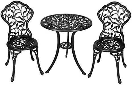Sunnydaze 3-Piece Black Outdoor Cast Aluminum Patio Bistro Set