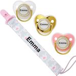 4Pcs, Personalised Soother with Name, Custom Soother Clip, Baby Gift for Newborn Boys and Girls, Glitter Soother Accessory Stuff with Name (0-6 Months) (Pink)
