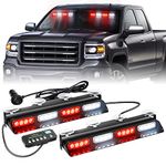 XRIDONSEN Emergency Dash Strobe Lights Safety Flashing Warning Hazard Interior Front/Rear Windshield Deck Split Lights for Volunteer Firefighter Vehicles Trucks (2x14 inch, Red White)