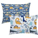 Baby Toddler Pillowcase, 2 Pack 100% Soft Cotton Cot Bed Pillow Pair Cases for Boys Girls Bedding, Kids Pillow Covers 40 x 60 cm, Travel Small Pillow Pillowcase with Envelope Closure (Dinosaur + Car)