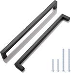 KNOBWELL 6 Pack Kitchen Cabinet Handles with Black Finish, Hole Spacing 10" Stainless Steel Dresser Drawer Handles, Overall Length 10-1/2"