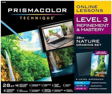 Prismacolor Technique, Art Supplies and Digital Art Lessons, Nature Drawing Set, Level 3, Learn to Draw with Colored Pencils, and More, Includes Artist Roll Case, Waterfall Landscape Drawing, 28 Count