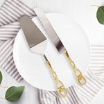 Kraftyhome Cake Cutter Knife and Server Set of 2 | Brass Leaf Handle Design | Made with Brass and Stainless Steel (Gold Plated) | Pizza Knife Pie Server | Best for Gifting - 12 inch