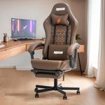 DROGO AetherX Ergonomic Gaming Chair with Premium PU Leather | Computer Chair for Study with Armrest, Neck & Massager Lumbar Pillow | Office Chairs for Work with Recline & Heavy Metal Base (Brown)