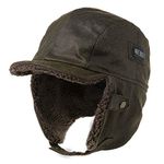 Fancet Winter Trapper Hat Men Waterproof Peaked Cap Faux Leather Aviator Cap Warm Fleece Lined Earflap Hat for Hunting Hiking Walking Green L