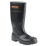 Worktough - Safety Wellington, Size 7 UK - Men's Workwear - 100% Waterproof PVC Upper - Wide Fitting, SRC Slip Resistant Work Boots - Black