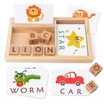 Coogam Spelling Games, Wooden Matching Letters Toy with Words Flash Cards, Alphabets ABC Learning Educational Puzzle Gift for Preschool Kids Boys Girls Age 3 4 5 Years Old