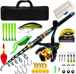 KAPEICamper Fishing Rod kit, Carbon Fiber Reel Combo Pole and Telescopic Fishing with Line Lures Tackle Hooks Reel Carrier Bag for Adults Saltwater Freshwater Travel(1.8M)