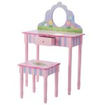 Fantasy Fields By Teamson Childrens Play Wooden Vanity Table, Stool Set & Mirror TD-13245A