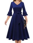 DRESSTELLS Navy Blue Fall Wedding Guest Dresses for Women Formal Evening Party Dresses Elegant 2024 Long Sleeve Bridesmaid Dress Navy L