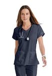 BARCO Grey’s Anatomy Women’s Cora Top, Crossover V-Neck Medical Scrub Top w/ 4 Pockets & Tulip Sleeves - grey - Small