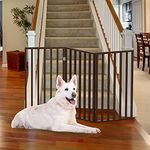 Indoor Pet Gate - 3-Panel Folding Dog Gate for Stairs or Doorways - 54x32-Inch Tall Freestanding Pet Fence for Cats and Dogs by PETMAKER (Brown)