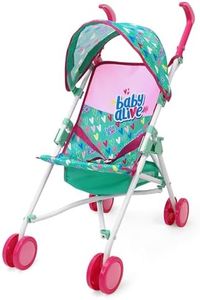 Baby Alive: Doll Umbrella Stroller - Green, Pink, Hearts - Accessory for Dolls Up to 24", Foldable Design, Retractable Canopy, Kids Toy, Ages 3+