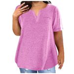 TURWXGSO Plus Size Tops for Women 14-28 UK Baggy Short Sleeve T Shirts Solid Basic Tee Shirts Summer V Neck Tunic Top Ladies T-Shirts Athletic Workout Tshirts Pullover