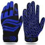 FINGER TEN American Football Gloves for Men Women Ultra Tack Sticky Anti Slip Palm Sport Receiver Gloves, Rugby Gloves Professional Flexible Stretch Protection Waterproof (Blue, Large)