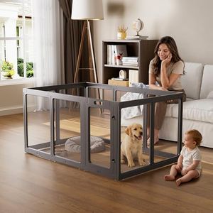 ClimbHope Clear Acrylic Dog Playpen Indoor, Puppy Cat Small Pet Play Pen, Pet Cat Playpen for Rabbits, Dog Fence Crate Kennel Whelping Cage (35", Black, 10 Panel)