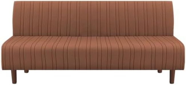 H.VERSAILTEX Stretch Futon Slipcover Armless Sofa Cover Furniture Protector Without Armrests Slipcover Soft with Elastic Bottom for Kids, Spandex Jacquard Modern Stripe Design, Caramel