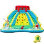 DORTALA Inflatable Water Slide, Water Park Bouncy House w/Splashing Pool, 2 Slides, Climbing Wall & Water Cannon, Blow Up Waterslide for Kids & Adults Party Gifts(with 750W Air Blower)